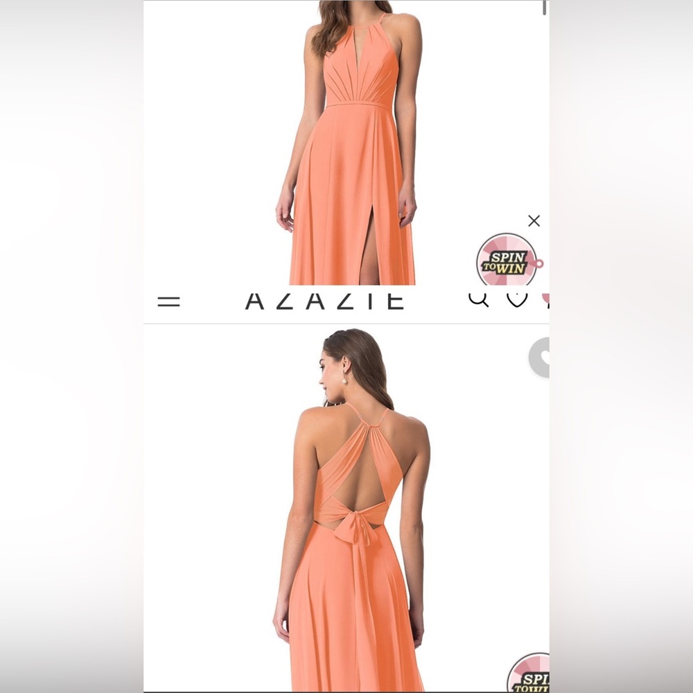 Azazie Backless Halter Dress in Coral